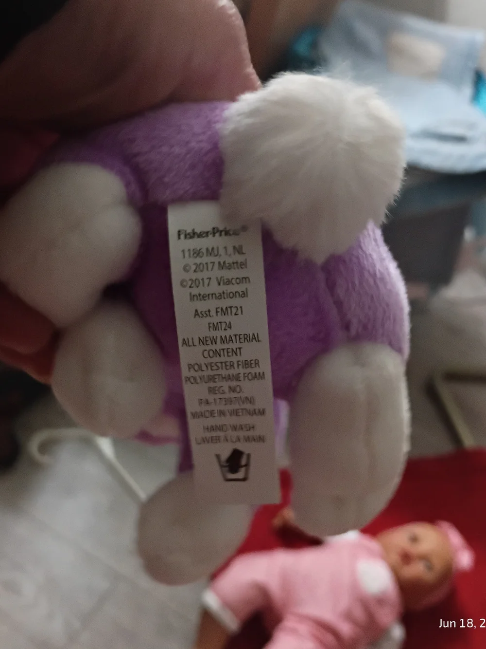 Mattel Lavender and White Plush. Violet A Small Toy W/ Multiclor Embroidered Ear